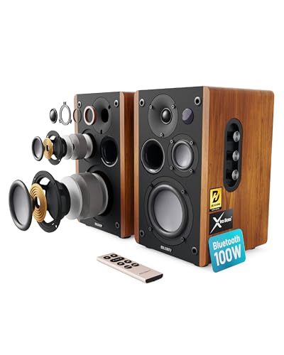 MAJORITY D100 Bluetooth Lautsprecher Boxen für Stereoanlage | 100W Regallautsprecher | Xtra BASS Aktivlautsprecher | HDMI ARC Speaker | Premium-Holz Regal-Lautsprecher | Studio HiFi Lautsprecher von MAJORITY