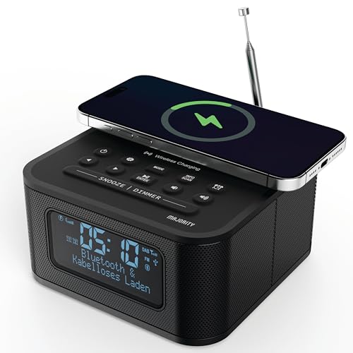 MAJORITY Knapton | Nachttischradio mit Bluetooth | 15W kabelloses Laden & USB-Laden | DAB+ und FM | Lauter Doppelalarm, Schlaf- & Schlummerfunktion | Großes dimmbares, beleuchtetes LCD-Display von MAJORITY