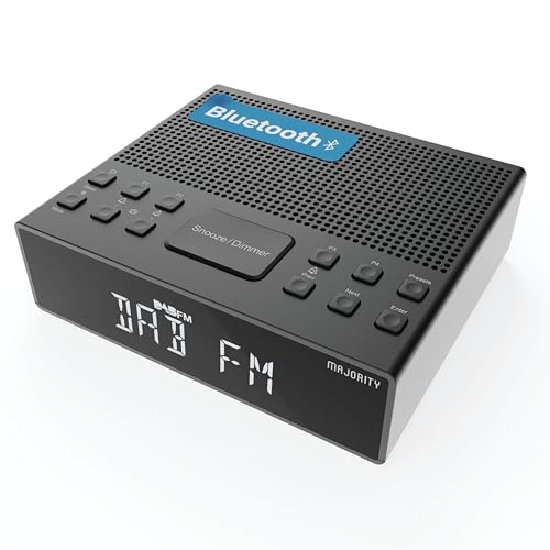 MAJORITY Knapwell | Bluetooth DAB, DAB+ Radiowecker | Nachttischradio mit Doppelalarm, Snooze-Funktion, großes dimmbares Display | High-Fidelity-Klang, USB-Ladung | FM, Kopfhöreranschluss von MAJORITY