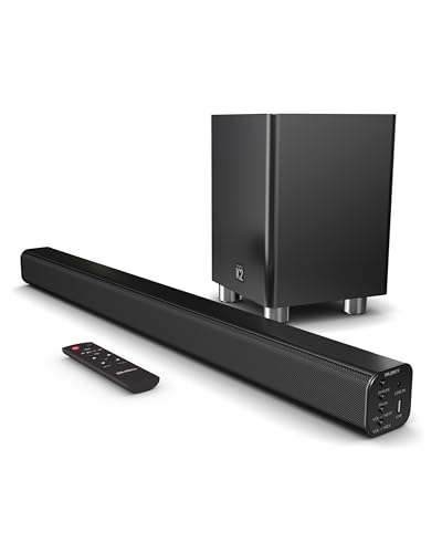 Majority K2 Soundbar, leistungsstark, kabellos, 150 W, mit Surround-Sound, Subwoofer, Bluetooth, HDMI Arc (CEC), große Fernbedienung, AUX, USB, UKW-Radio, optischer Eingang, Cinch-Kabel (schwarz) von MAJORITY