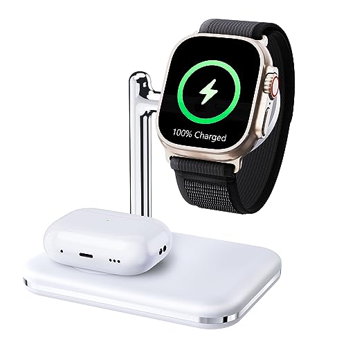 MAKAQI 2 in 1 Ladestation für Apple Watch und AirPods, Faltbare Uhr Ladestation Kompatibel mit Apple Watch Series Ultra/9/8/7/6/Se/5/4/3 Airpods Pro/3/2/1 von MAKAQI