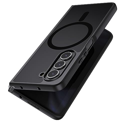 MAKAVO Magnetische Schutzhülle für Samsung Galaxy Z Fold 5 [kompatibel mit MagSafe] Schlanke, durchscheinende, Matte Harte Rückseite und weicher schwarzer Stoßfänger, sturzsichere Hülle in von MAKAVO
