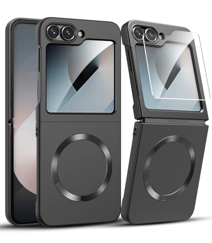 MAKAVO Schutzhülle für Samsung Galaxy Z Flip 6, kompatibel mit MagSafe, mit integriertem Displayschutz, Flip6 Slim Hard Magnetic Phone Case, Schwarz MAKAVO Schutzhülle für Samsung Galaxy Z Flip 6, kompatibel mit MagSafe, mit integriertem Displayschutz, Flip6 Slim Hard Magnetic Phone Case, Schwarz von MAKAVO