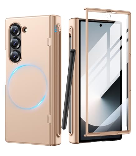 MAKAVO Schutzhülle für Samsung Galaxy Z Fold 6, mit S-Stifthalter, Front-Displayschutzfolie, Scharnierschutz, kompatibel mit MagSafe, Fold6 Slim Ganzkörperschutz magnetische Handyabdeckung, Gold MAKAVO Schutzhülle für Samsung Galaxy Z Fold 6, mit S-Stifthalter, Front-Displayschutzfolie, Scharnierschutz, kompatibel mit MagSafe, Fold6 Slim Ganzkörperschutz magnetische Handyabdeckung, Gold von MAKAVO