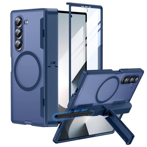 MAKAVO Schutzhülle für Samsung Galaxy Z Fold 6, mit S-Stifthalter, passend für MagSafe, integrierter Displayschutz, Scharnierabdeckung und Ständer, durchscheinende, matte Ganzkörperschutz-Handyhülle von MAKAVO