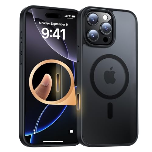 MAKAVO Schutzhülle für iPhone 16 Pro mit Kamerasteuerung Capture-Taste, kompatibel mit MagSafe, [militärischer Schutz] Silikon Bumper Case, Slim Translucent Magnetic Phone Cover, Schwarz von MAKAVO