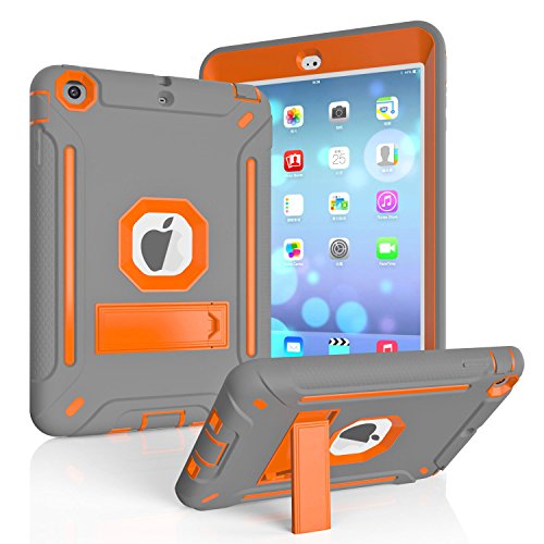 MAKEIT CASE Schutzhülle für iPad Mini, iPad Mini 3, strapazierfähig, Hybrid-Hülle, stoßfest, aus Silikon und Polycarbonat, robust, mit Ständer für iPad Mini 1/2/3 (S-Grau/Orange) von MAKEIT CASE