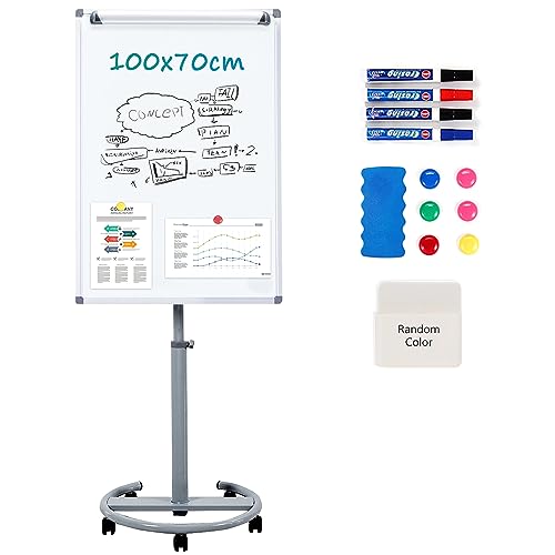 MAKELLO Flipchart 70x100cm Mobiles Whiteboard auf Rollen, Magnetisch Trocken Abwischbar, Höhenverstellbar, Rundfuß, Flip Chart Board für Büro von MAKELLO