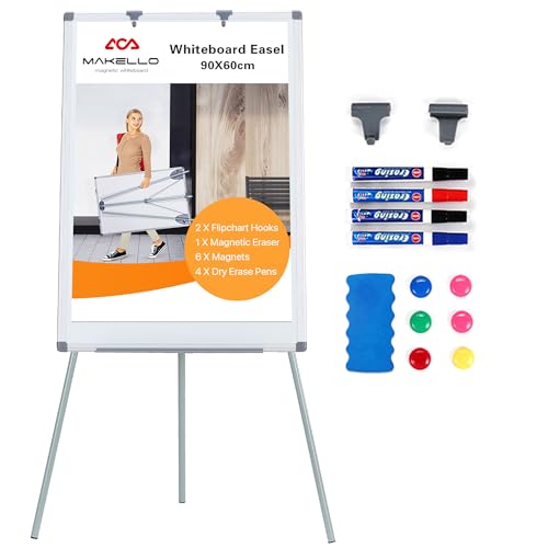 MAKELLO Flipchart 90x60cm, Whiteboard mit Ständer, Höhenverstellbar, Trocken Abwischbar Magnetische, Flipcharts für Büro von MAKELLO