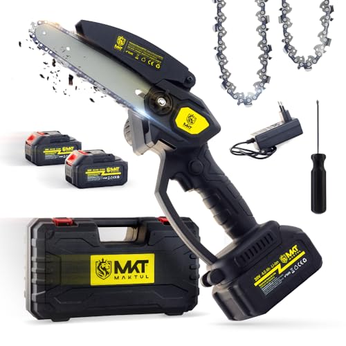 MAKTUL Mini Kettensäge mit Akku 6‘’/15cm, 8000 mAh (2 Batterien 4000mAh 20V), Elektro Astsäge Einhand Beschneiden Baumsäge Bäume Garten, Kleine Motorsäge mit Zubehör, Gehölzschneider Gartenwerkzeuge von MAKTUL