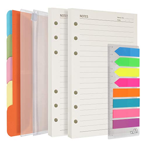 A6 Nachfüllpapier, 2 Packungen mit 200 linierten Seiten, 5 farbige Binder-Teiler, 160 PCS-Registerkarten mit Lineal, 2 PCS-Binder-Taschen für nachfüllbaren Journal Notebook Planner Organizer von MALEDEN