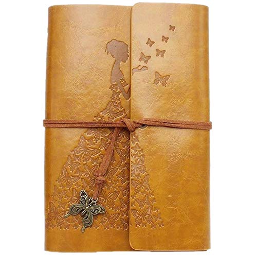 Leder-Tagebuch, Vintage-Stil, Spiralbindung, Skizzenbuch, nachfüllbar, Reisetagebuch zum Schreiben mit leeren Seiten für Frauen Mädchen Geschenke A6 gelb von MALEDEN