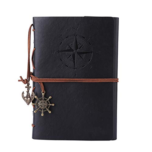 Maleden Reisetagebuch, Vintage-Stil, nachfüllbar, hochwertiges PU-Leder, klassisch geprägt, Reisetagebuch, Notizbuch mit leeren Seiten und Retro-Anhängern (Schwarz) von MALEDEN