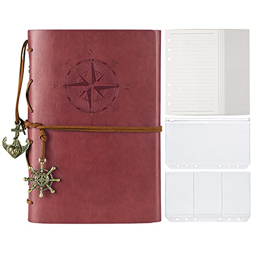 Notizbuch aus Leder, MALEDEN Classic Spiral Bound Notebook Nachfüllbares Tagebuch Reisetagebuch Geschenke mit linierten Seiten und Binder-Taschen zum Schreiben für Frauen Mädchen, Rot von MALEDEN