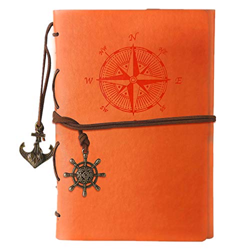 Notizbuch aus Leder, MALEDEN Classic Spiral Bound Notebook Nachfüllbares Tagebuch Skizzenbuch Geschenke mit ungefütterten Reisetagebüchern zum Schreiben für Mädchen und Jungen (Orange) von MALEDEN