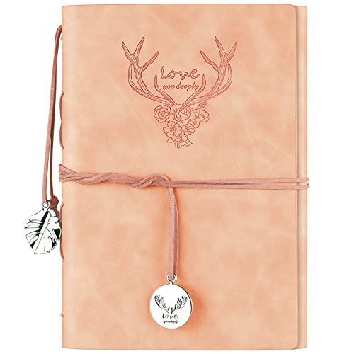 Notizbuch aus Leder, nachfüllbar, Tagebuch für Frauen, Mädchen, liniertes Papier mit Ordnertaschen, Retro-Reisetagebuch, Geschenke, A5, 16,5 cm x 23,4 cm (Rosa) von MALEDEN