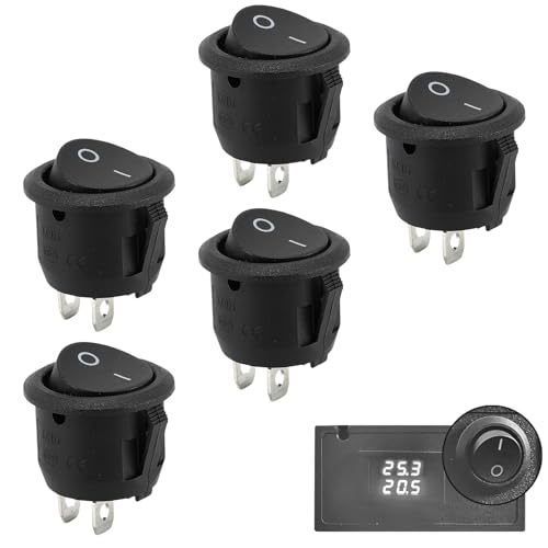 5 Stück Kippschalter 12V,Wippschalter Mini,Ein Aus Schalter 12 Volt,2 Polig Mikroschalter Kfz Rund On/Off für Lampenschalter Switch 10 A/125V,6 A/250V,für Einbau Taster Auto Motorrad Boot Wohnmobil von MALOUSUN