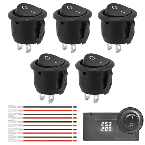 5 Stück Kippschalter 12V,Wippschalter Mini,Ein Aus Schalter 12 Volt mit Draht,2 Polig Mikroschalter Kfz Rund für Lampenschalter Switch 10 A/125V,6 A/250V,für Einbau Taster Auto Motorrad Boot Wohnmobil von MALOUSUN