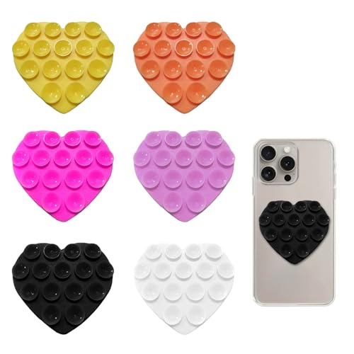 6 Stück Silikon Handyhalterung,Saugnapf Handy Herzform,Saugnapf Handyhülle,Kleber Rückseite Saugnäpfe,Handy Saugnapfhalter Doppelseitig,Handy Accessoires Anti-Rutsch-Handyhalter für Selfies Videos von MALOUSUN