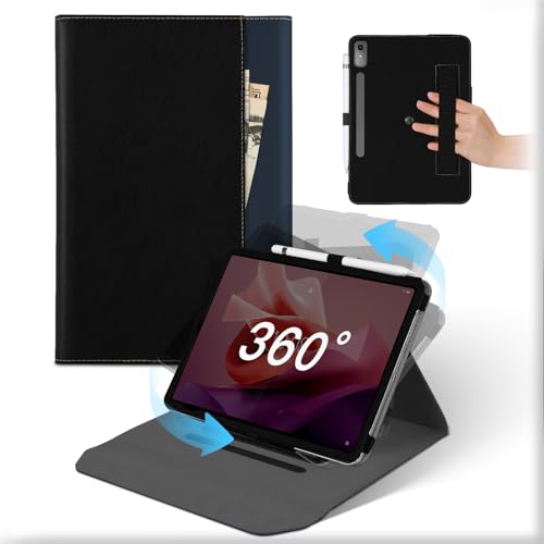 Für Lenovo Tab P12 2023 12.7 Zoll Hülle, 360°Drehbare Abnehmbare Ständer Leder Tablet Case mit Stifthalter, Stoßfeste Auto Schlaf/Aufwach Schützhülle Mit Tasche Tab P12 2023 Schwarz Blau von MAMA MOUTH