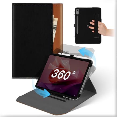 MAMA MOUTH Für Lenovo Tab P12 2023 12.7 Zoll Hülle, 360°Drehbare Abnehmbare Ständer Leder Tablet Case mit Stifthalter, Stoßfeste Auto Schlaf/Aufwach Schützhülle Mit Tasche Tab P12 2023 Schwarz Braun von MAMA MOUTH