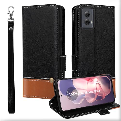 Für Motorola Moto G24/G04 Hülle, Kartenfächer Leder Magnet Handyhülle,Stoßfeste Brieftasche Moto G24 Klapphülle, TPU Bumper Schutzhülle Case Cover für Motorola Moto G04 mit Handschlaufe Schwarz Für Motorola Moto G24/G04 Hülle, Kartenfächer Leder Magnet Handyhülle,Stoßfeste Brieftasche Moto G24 Klapphülle, TPU Bumper Schutzhülle Case Cover für Motorola Moto G04 mit Handschlaufe Schwarz von MAMA MOUTH