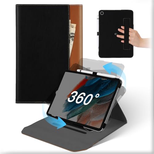 Für Samsung Galaxy Tab A8 10,5 Zoll 2021 Hülle, 360°Drehbare Abnehmbare Ständer Leder Folio Tablet Case mit Stifthalter & Tasche, Stoßfeste Auto Schlaf/Aufwach Flip Schützhülle Schwarz Braun von MAMA MOUTH