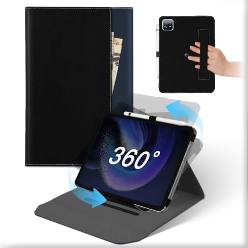 Für Xiaomi Pad 6/Pad 6 Pro 11 Zoll 2023 Hülle, 360°Drehbare Abnehmbare Ständer Leder Folio Tablet Case mit Stifthalter, Stoßfeste Auto Schlaf/Aufwach Flip Schützhülle Mit Tasche Schwarz Blau von MAMA MOUTH