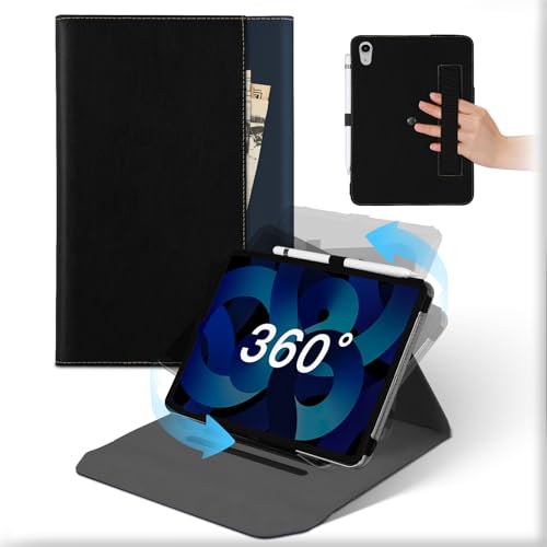 Für iPad Air 11 Zoll 2024 M2, iPad Air 6./5./4. Generación 10,9 Zoll 2022 2020 Hülle,360°Drehbare Abnehmbare Ständer Leder Case mit Stifthalter, Auto Schlaf/Aufwach Schützhülle Tasche Schwarz Blau von MAMA MOUTH