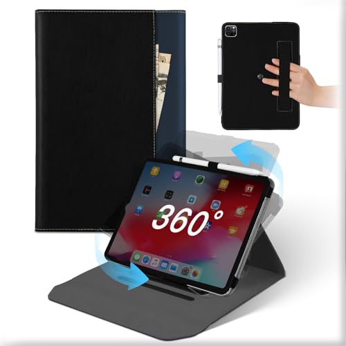 Für iPad Pro 12,9 Zoll 2022/2021/2020/2018 (6./5./4./3. Generación) Hülle,360°Drehbare und Abnehmbare Ständer Leder Case mit Stifthalter, Auto Schlaf/Aufwach Schützhülle mit Tasche Schwarz Blau von MAMA MOUTH