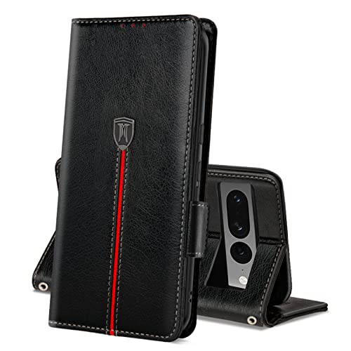 Google Pixel 7 Pro Hülle, Magnet Leder Kartenfach Handyhülle, Klappbar Wallet Tasche Pixel 7 Pro Schutzhülle, Flip TPU Bumper Silikon Book Cover, Stoßfeste Case für Google Pixel 7 Pro Swcharz von MAMA MOUTH