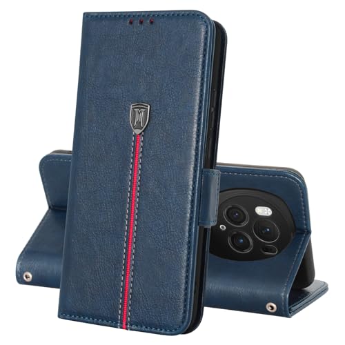 Honor Magic 6 Pro 5G Hülle, Magnet Leder Kartenfach Handyhülle, Klappbar Wallet Tasche Honor Magic6 Pro Schutzhülle, Flip TPU Bumper Silikon Book Cover, Stoßfeste Case für Honor Magic6 Pro Blau von MAMA MOUTH