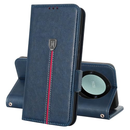 Honor Magic5 Lite 5G/Honor X9a Hülle, Magnet Leder Kartenfach Handyhülle, Klappbar Wallet Tasche Honor Magic 5 Lite Schutzhülle, Flip TPU Bumper Silikon Book Cover, Stoßfeste Case für Honor X9a Blau von MAMA MOUTH