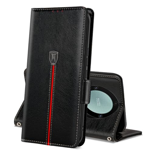 Honor Magic5 Lite 5G / Honor X9a Hülle, Magnet Leder Kartenfach Handyhülle, Klappbar Wallet Tasche Honor Magic 5 Lite Schutzhülle, Flip TPU Bumper Silikon Cover, Stoßfeste Case für Honor X9a Schwarz von MAMA MOUTH