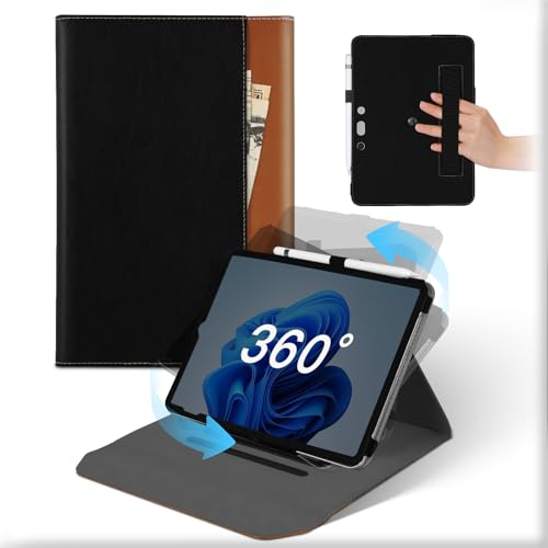 Hülle für Microsoft Surface Pro 11 2024/Pro 10 2024/Pro9/Pro 8 13" Zoll Tablet, 360°Drehbare und Abnehmbare Ständer Leder Case mit Stifthalter &Tasche,Tablet Schützhülle Surface Pro 11 Schwarz Braun von MAMA MOUTH