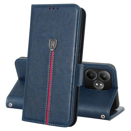 Hülle für Realme GT 6/Realme GT 6T, Magnet Leder Kartenfach Handyhülle, Klappbar Wallet Tasche Realme GT 6 Schutzhülle, Flip TPU Bumper Silikon Book Cover, Stoßfeste Case für Realme GT 6T Blau von MAMA MOUTH