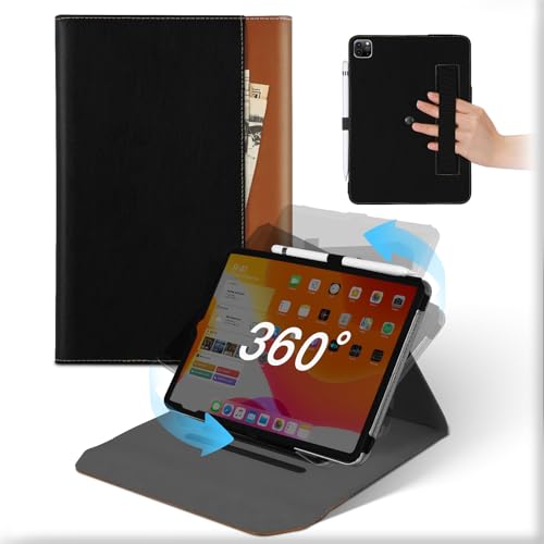 Hülle für iPad Pro 11 Zoll 2022/2021/2020/2018 (4./3./2./1.Generación), 360°Drehbare Abnehmbare Ständer Leder Case mit Stifthalter, Stoßfeste Auto Schlaf/Aufwach Schützhülle mit Tasche Schwarz Braun von MAMA MOUTH