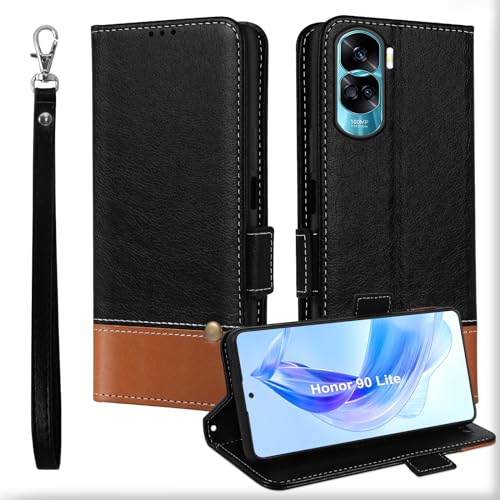 MAMA MOUTH Für Honor 90 Lite Hülle, Kartenfächer Leder Magnet Handyhülle,Stoßfeste Brieftasche für Honor 90 Lite Klapphülle, TPU Bumper Schutzhülle Case Cover für Honor 90 Lite Schwarz von MAMA MOUTH
