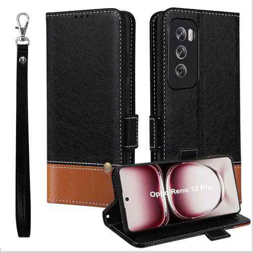 MAMA MOUTH Für Oppo Reno 12 Pro Hülle, Kartenfächer Leder Magnet Handyhülle,Stoßfeste Brieftasche Klapphülle, TPU Bumper Schutzhülle Case Cover für Oppo Reno 12 Pro mit Handschlaufe Schwarz MAMA MOUTH Für Oppo Reno 12 Pro Hülle, Kartenfächer Leder Magnet Handyhülle,Stoßfeste Brieftasche Klapphülle, TPU Bumper Schutzhülle Case Cover für Oppo Reno 12 Pro mit Handschlaufe Schwarz von MAMA MOUTH