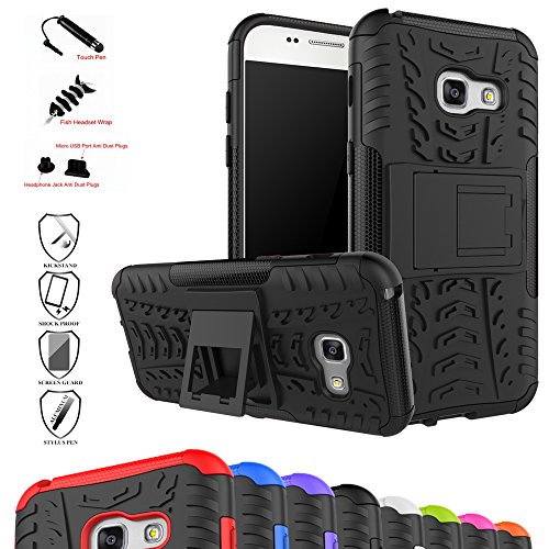 MAMA MOUTH Galaxy A3 2017 Kick-Ständer Hülle, [Heavy Duty] Rugged Armor stoßfest Handy Schutzhülle Silikon Tasche Ständer Hülle Case mit Standfunktion für Samsung Galaxy A3 2017 Smartphone,Schwarz von MAMA MOUTH