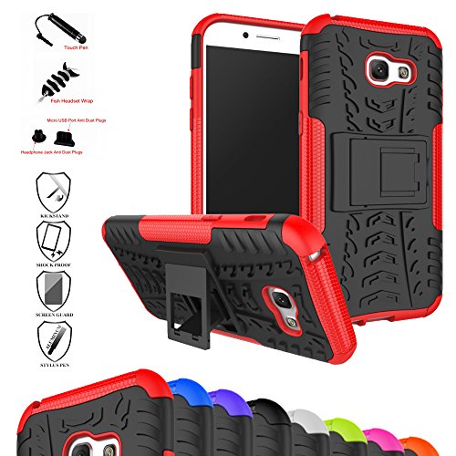 MAMA MOUTH Galaxy A5 2017 Kick-Ständer Hülle, [Heavy Duty] Rugged Armor stoßfest Handy Schutzhülle Silikon Tasche Ständer Hülle Case mit Standfunktion für Samsung Galaxy A5 2017 Smartphone,Rot von MAMA MOUTH