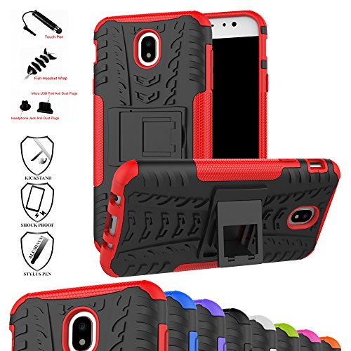 MAMA MOUTH Galaxy J7 2017 / J730 Hülle, [Heavy Duty] Rugged Armor stoßfest Handy Schutzhülle Silikon Tasche Ständer Hülle Case mit Standfunktion für Galaxy J7 2017 / J730 Smartphone,Rot von MAMA MOUTH