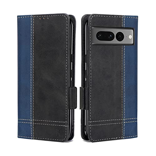 MAMA MOUTH Google Pixel 7 Pro Hülle, Magnet Ledertasche Handyhülle, Klapp Leder Kartenfächer Google Pixel 7 Pro Schutzhülle, Flip Slim TPU Bumper Silikon Book Case,Stoßfeste Wallet Cover Blau Schwarz von MAMA MOUTH