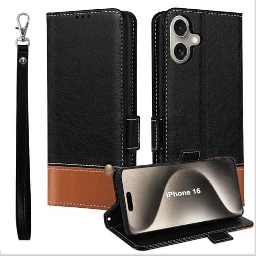 MAMA MOUTH Hülle für iPhone 16, Kartenfächer Leder Magnet Handyhülle,Stoßfeste Brieftasche Klapphülle, TPU Bumper Schutzhülle Case Cover für iPhone 16 mit Handschlaufe Schwarz MAMA MOUTH Hülle für iPhone 16, Kartenfächer Leder Magnet Handyhülle,Stoßfeste Brieftasche Klapphülle, TPU Bumper Schutzhülle Case Cover für iPhone 16 mit Handschlaufe Schwarz von MAMA MOUTH