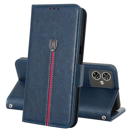 MAMA MOUTH Motorola Moto G54 5G Hülle, Magnet Leder Kartenfach Handyhülle, Klappbar Wallet Tasche Motorola G54 Schutzhülle, Flip TPU Bumper Silikon Book Cover, Stoßfeste Case für Moto G54 Blau von MAMA MOUTH