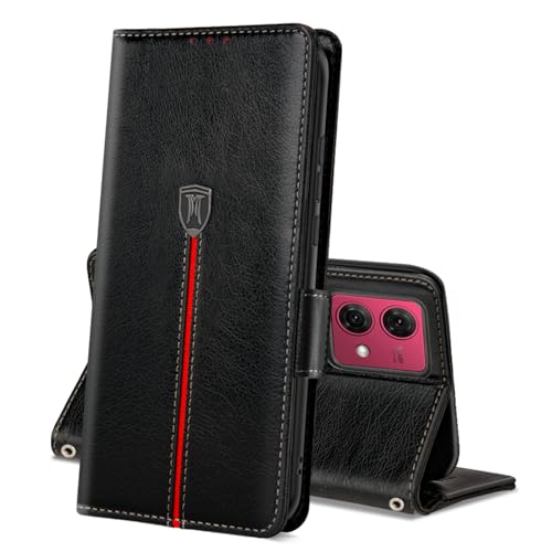 MAMA MOUTH Motorola Moto G84 Hülle, Magnet Leder Kartenfach Handyhülle, Klappbar Wallet Tasche Moto G84 Schutzhülle, Flip TPU Bumper Silikon Book Cover, Stoßfeste Case für Motorola Moto G84 Schwarz von MAMA MOUTH