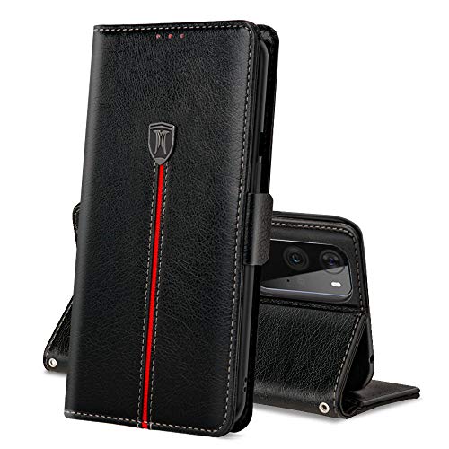 Hülle für Oneplus 9 Pro, Magnet Ledertasche Handyhülle, Klapp Leder Kartenfächer Schutzhülle, Flip TPU Bumper Silikon Bookcase, Stoßfeste Standfunktion Cover für Oneplus 9 Pro (6.78") Schwarz von MAMA MOUTH