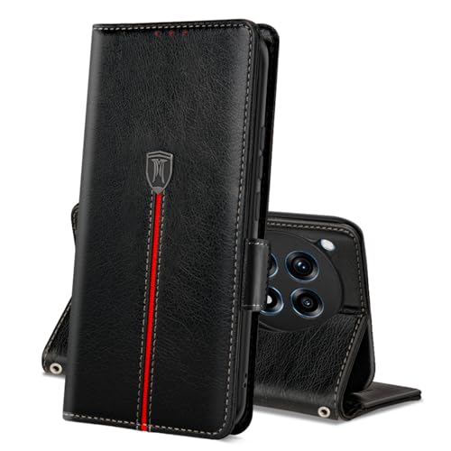 MAMA MOUTH Oneplus 12R 5G/Oneplus Ace 3 Hülle, Magnet Leder Kartenfach Handyhülle, Klappbar Wallet Tasche Schutzhülle, Flip TPU Bumper Silikon Book Cover, Stoßfeste Case für Oneplus 12R 5G Schwarz von MAMA MOUTH