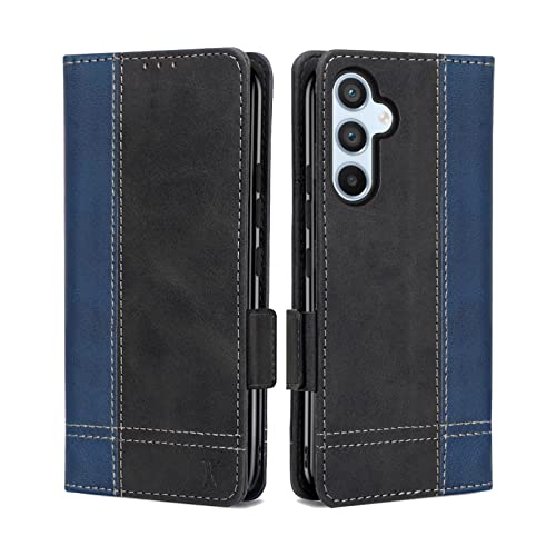 MAMA MOUTH Samsung Galaxy A54 5G Hülle, Magnet Ledertasche Handyhülle, Klapp Leder Kartenfächer Samsung A54 5G Schutzhülle, Flip Slim TPU Bumper Silikon Book Case,Stoßfeste Wallet Cover Blau Schwarz von MAMA MOUTH