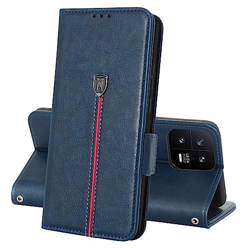 MAMA MOUTH Xiaomi 13 Hülle, Magnet Leder Kartenfach Handyhülle, Klappbar Wallet Tasche Mi 13 Schutzhülle, Flip TPU Bumper Silikon Book Cover,Stoßfeste Case für Xiaomi 13 Blau von MAMA MOUTH